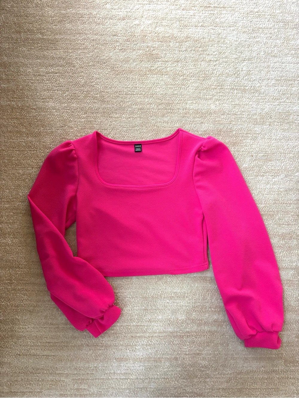 SHEIN Fuchsia Puff-Sleeve Square Neck Crop Top